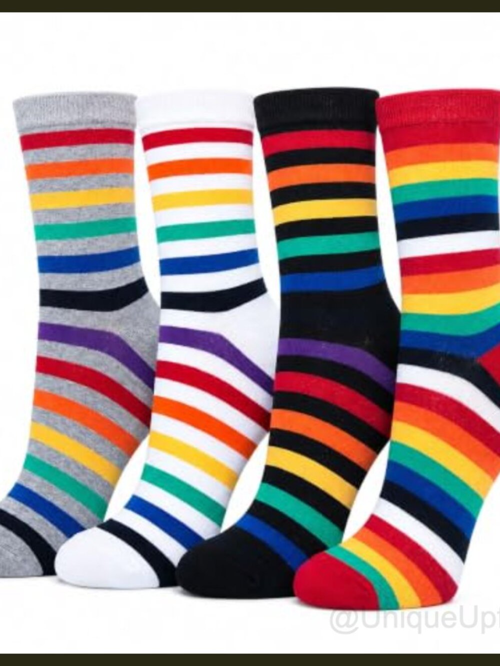 Women's Combed Cotton Crew Socks Novelty Rainbow Stripe 4 Pair